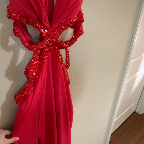 Impression Bridal Red Rhinestone Long Slit Dress - Picture 5 of 6